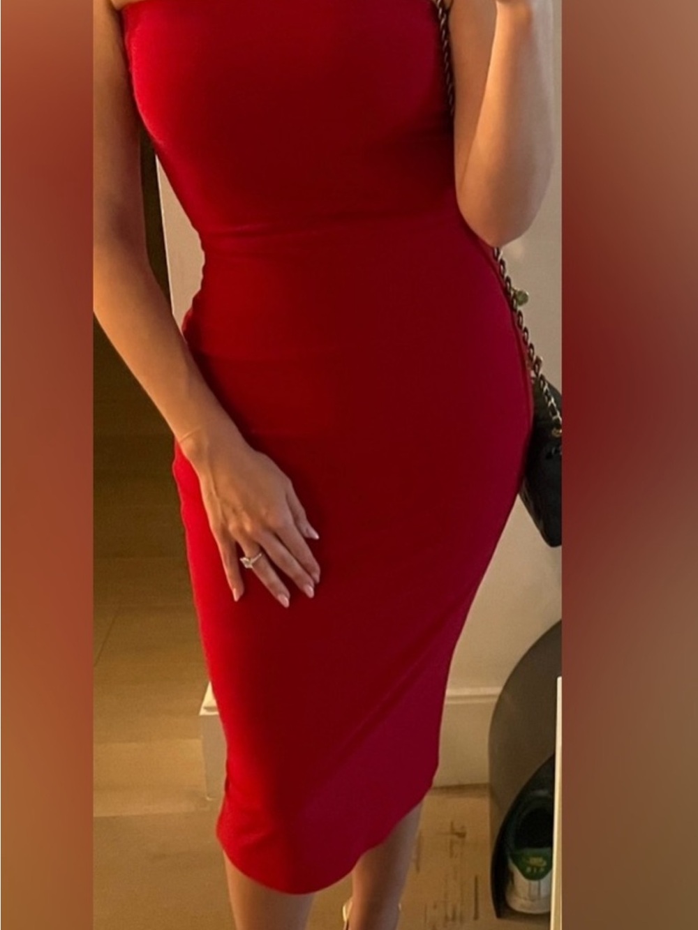 Norma Kamali Red Strapless Bodycon Midi Dress